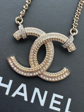 CHANEL Crystal Embellished CC Necklace